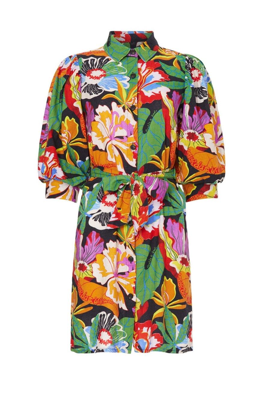 Scotch & Soda Park in Bloom Floral Linen Blend Midi Dress Puff Sleeve Women's- M
